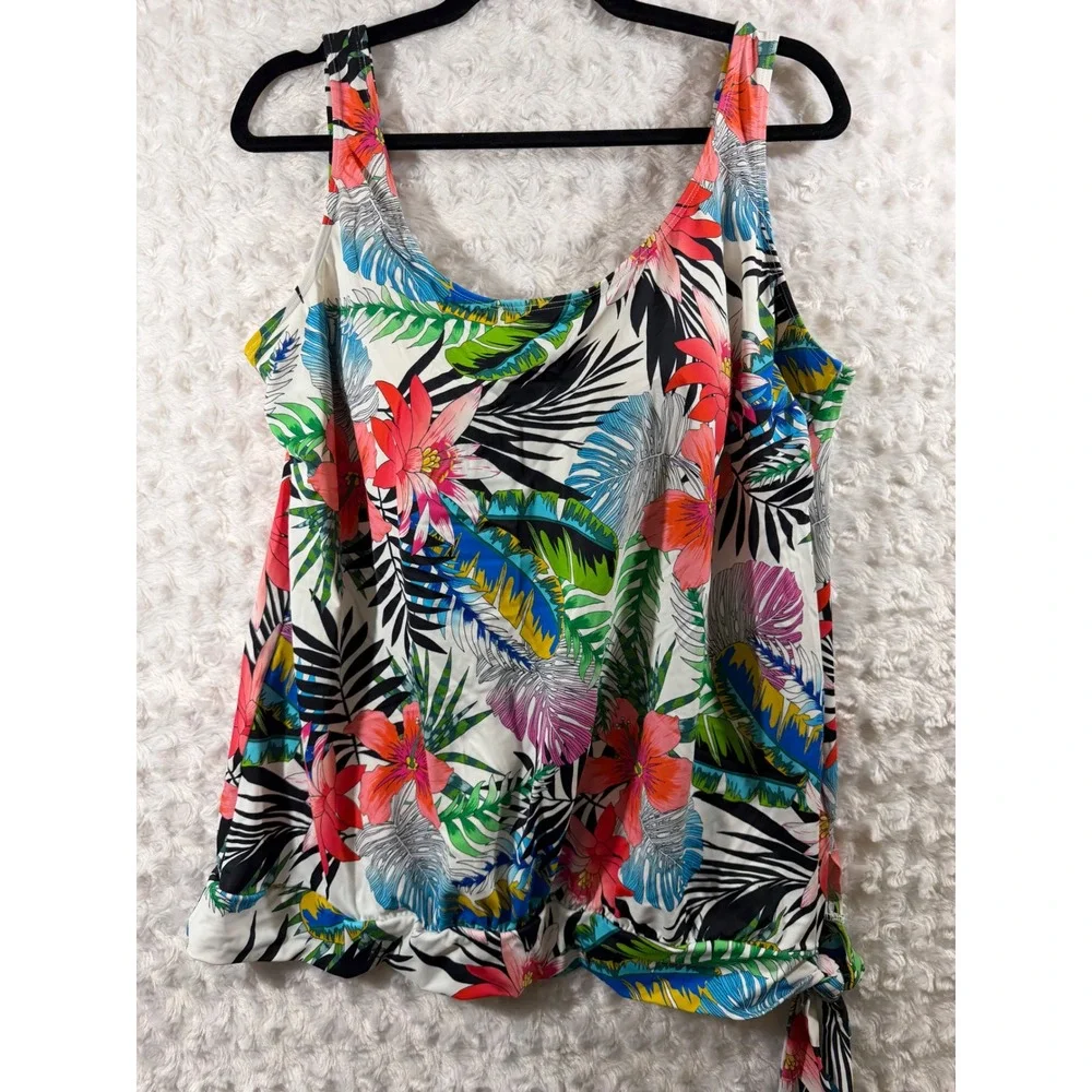 SWIMSUITS for All Tropical Floral Multicolor Blouson Size 18 Tankini Swim Top